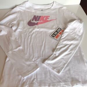Nike Kids Long Sleeve Tee with Pink Logo